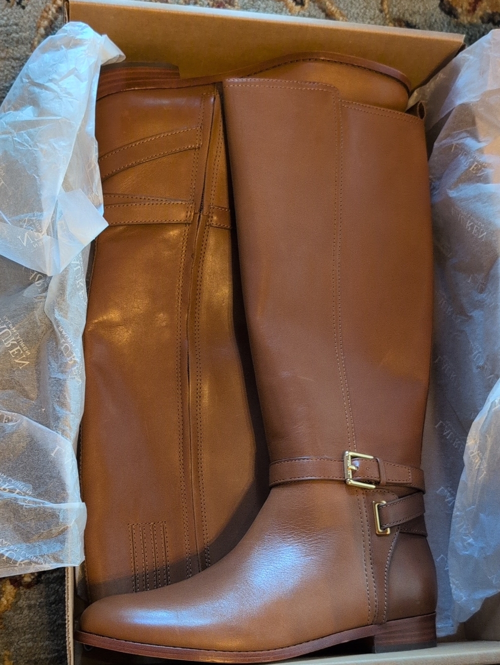 Lauren Ralph Lauren Brown Leather Riding Boots Size 8 New - Picture 3 of 15